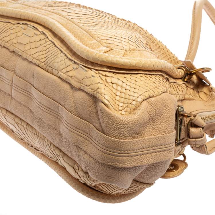Pre Owned Chloe Beige/Cream Python and Leather Large Paraty Shoulder Bag