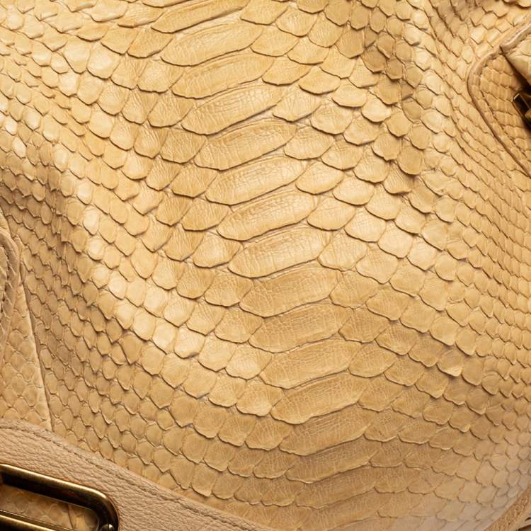 Pre Owned Chloe Beige/Cream Python and Leather Large Paraty Shoulder Bag