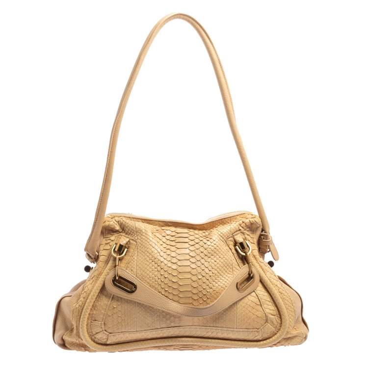Pre Owned Chloe Beige/Cream Python and Leather Large Paraty Shoulder Bag