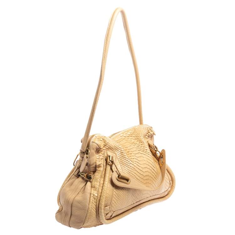 Pre Owned Chloe Beige/Cream Python and Leather Large Paraty Shoulder Bag