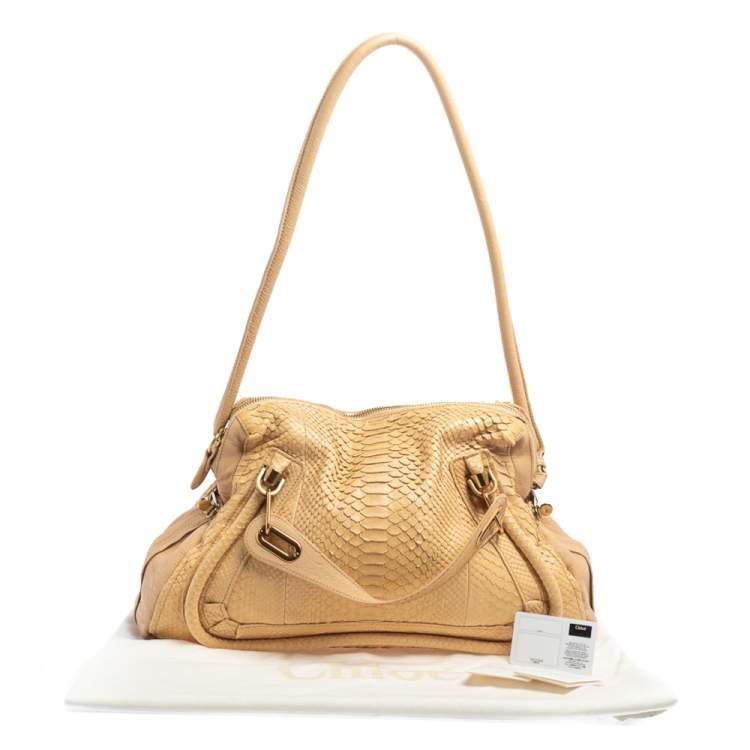 Pre Owned Chloe Beige/Cream Python and Leather Large Paraty Shoulder Bag