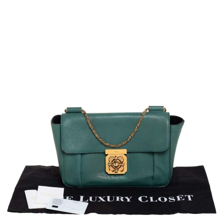 Pre Owned Chloe Green Leather Medium Elsie Shoulder Bag
