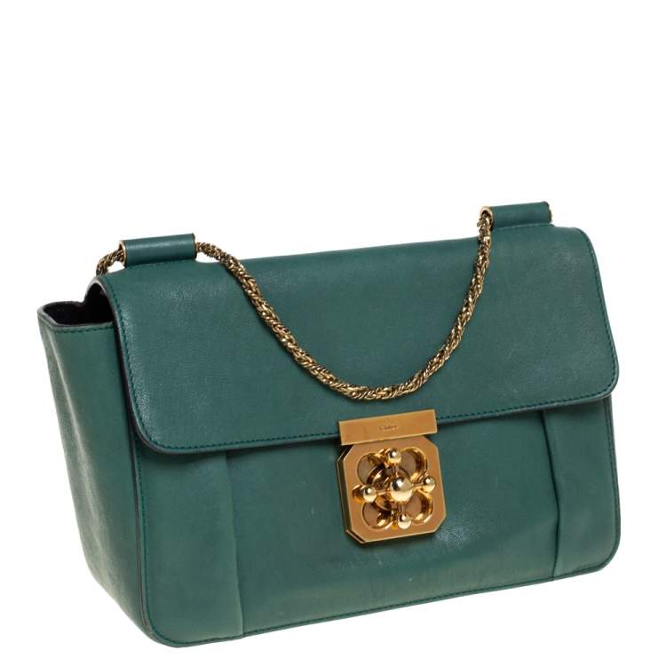 Pre Owned Chloe Green Leather Medium Elsie Shoulder Bag