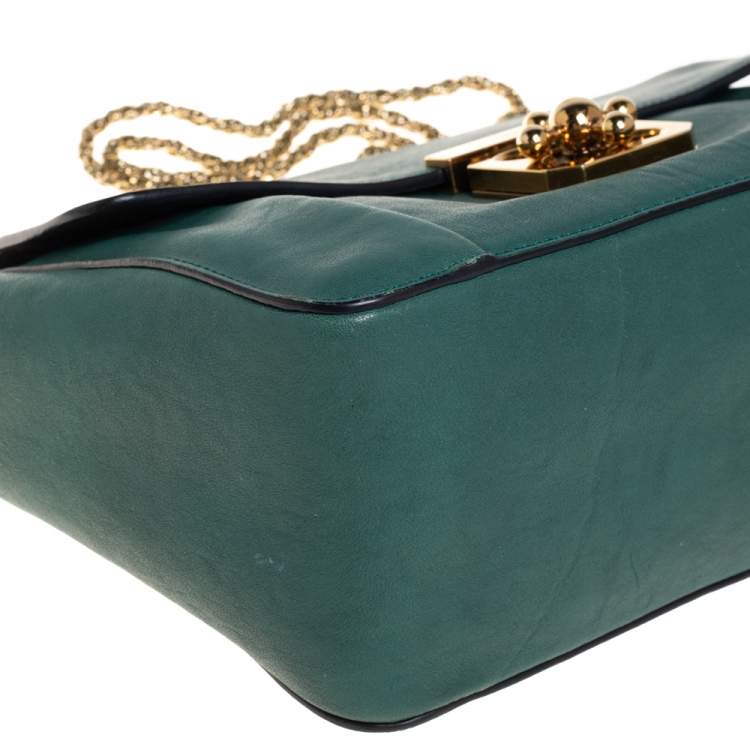 Pre Owned Chloe Green Leather Medium Elsie Shoulder Bag