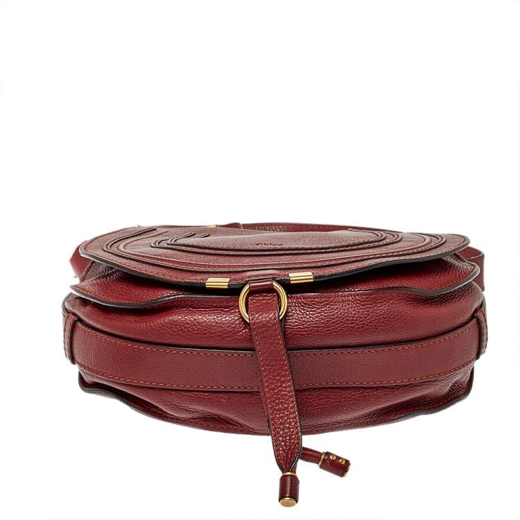 Pre Owned Chloe Burgundy Pebbled Leather Marcie Crossbody Bag