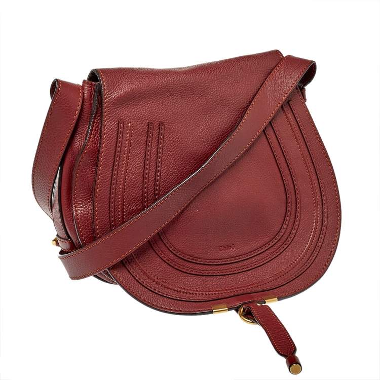 Pre Owned Chloe Burgundy Pebbled Leather Marcie Crossbody Bag