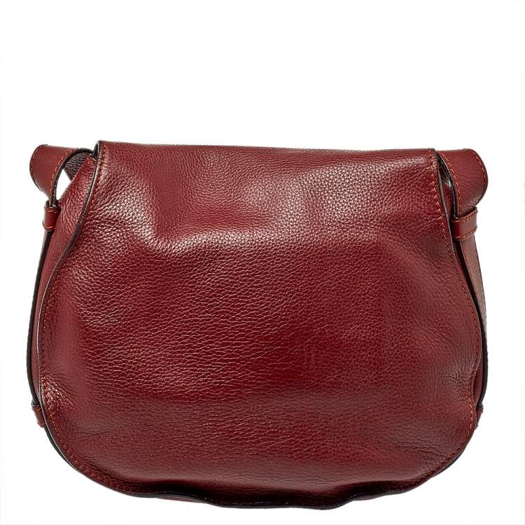Pre Owned Chloe Burgundy Pebbled Leather Marcie Crossbody Bag
