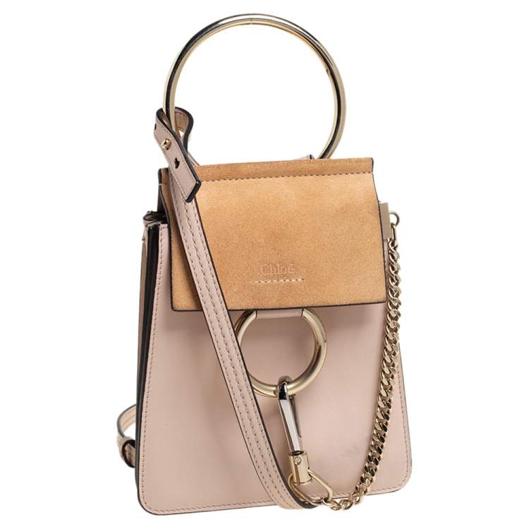 Pre Owned Chloé Peach Leather and Suede Mini Faye Crossbody Bag