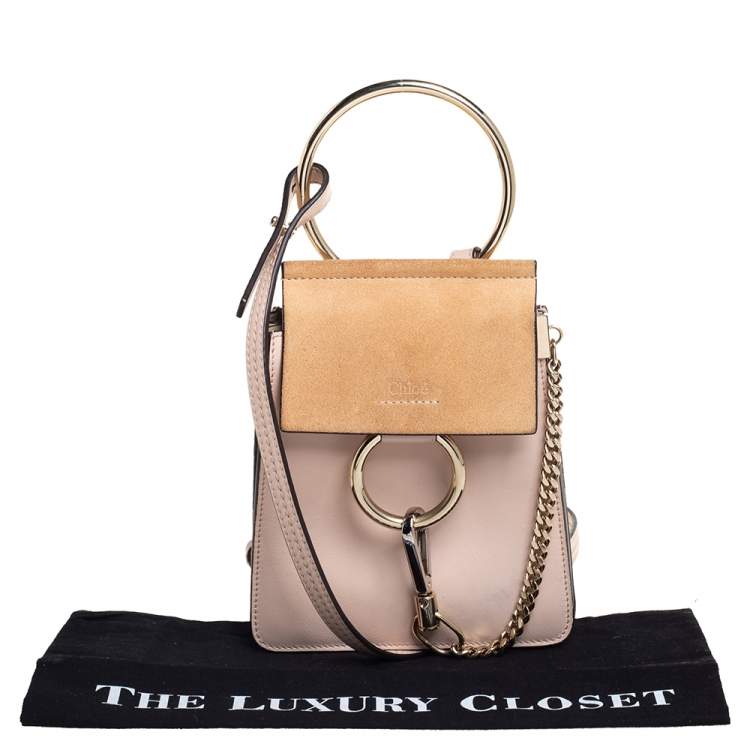Pre Owned Chloé Peach Leather and Suede Mini Faye Crossbody Bag
