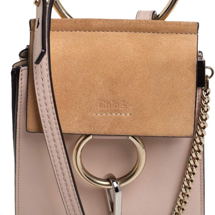 Pre Owned Chloé Peach Leather and Suede Mini Faye Crossbody Bag