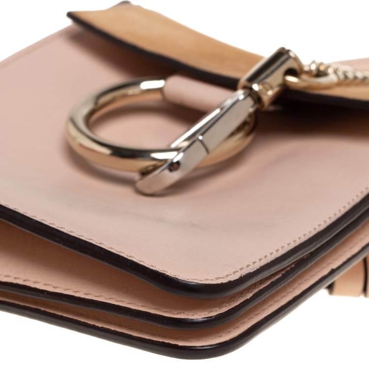 Pre Owned Chloé Peach Leather and Suede Mini Faye Crossbody Bag