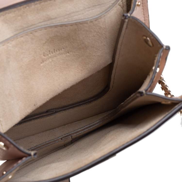 Pre Owned Chloé Peach Leather and Suede Mini Faye Crossbody Bag