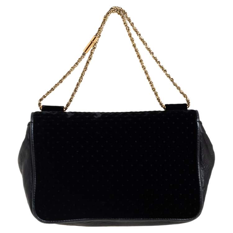 Pre Owned Chloé Black Velvet and Leather Medium Elsie Shoulder Bag