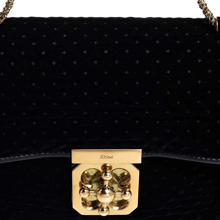Pre Owned Chloé Black Velvet and Leather Medium Elsie Shoulder Bag
