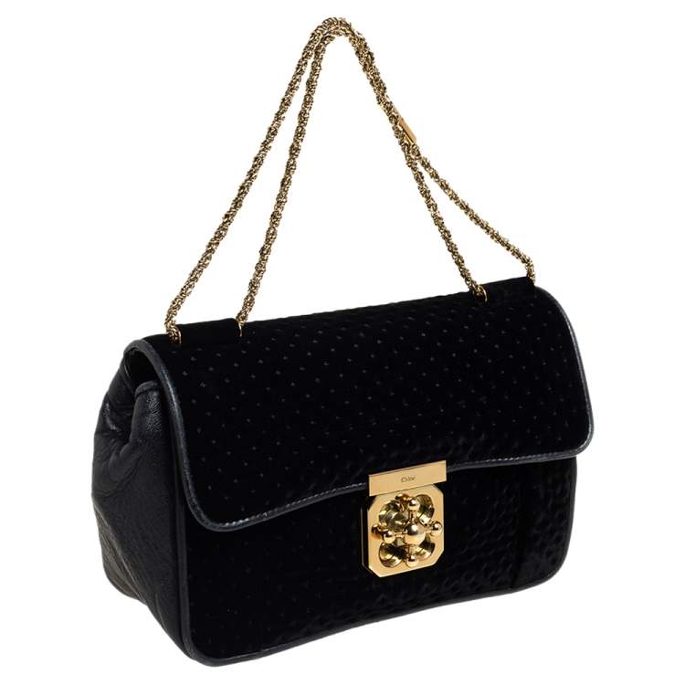Pre Owned Chloé Black Velvet and Leather Medium Elsie Shoulder Bag