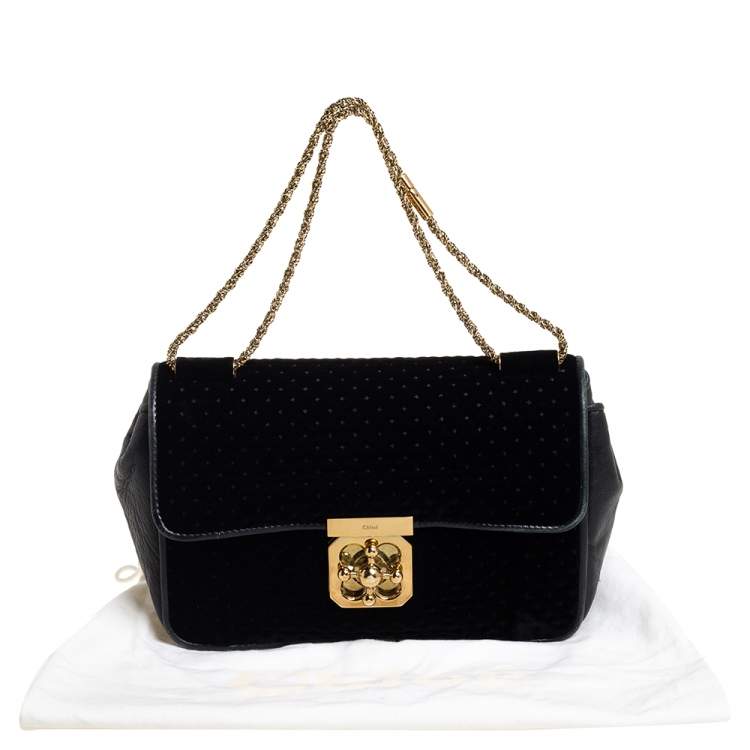 Pre Owned Chloé Black Velvet and Leather Medium Elsie Shoulder Bag