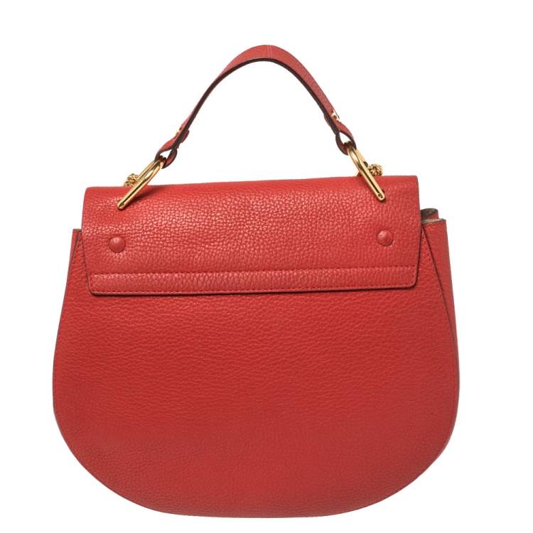 Pre Owned Chloe Red Grained Leather Large Drew Shoulder Bag