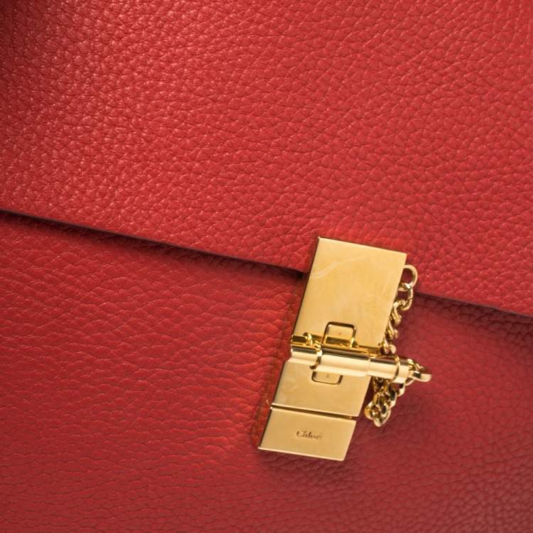 Pre Owned Chloe Red Grained Leather Large Drew Shoulder Bag