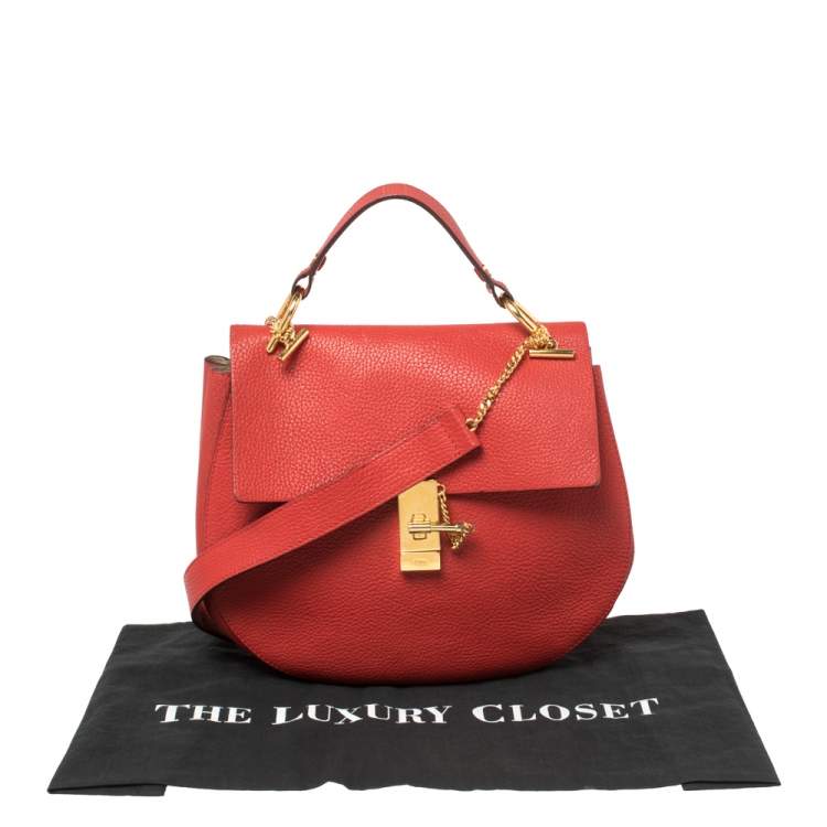 Pre Owned Chloe Red Grained Leather Large Drew Shoulder Bag