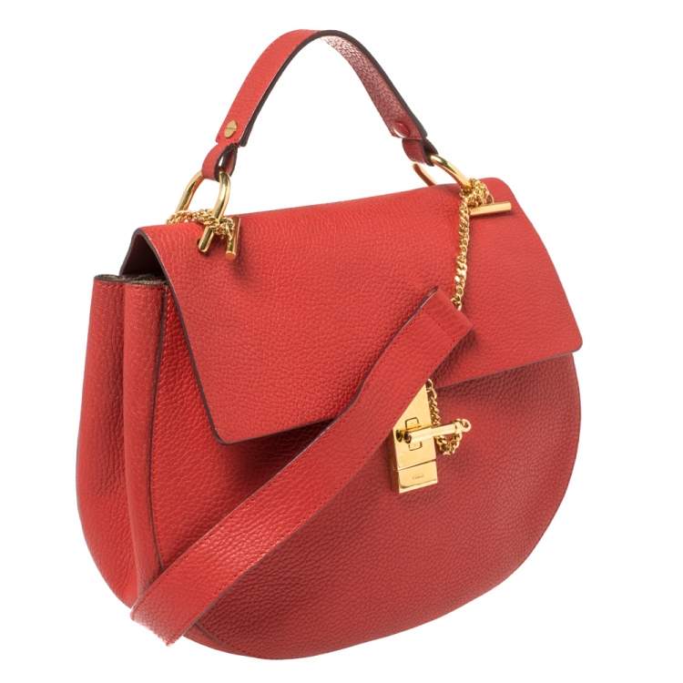 Pre Owned Chloe Red Grained Leather Large Drew Shoulder Bag