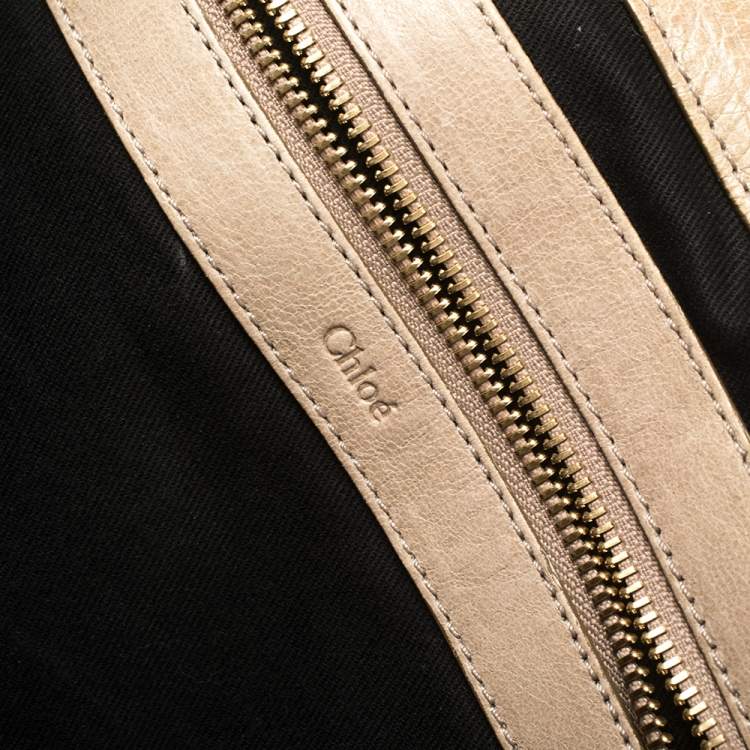 Pre Owned Chloe Metallic Gold/Beige Checkered Leather Ethel Satchel