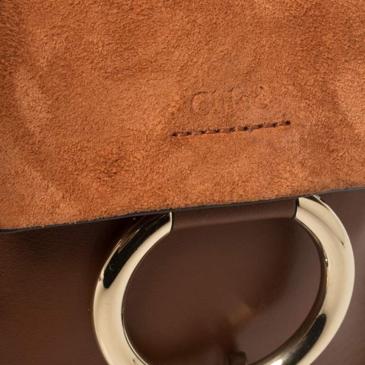 Pre Owned Chloe Brown/Orange Leather and Suede Mini Faye Crossbody Bag