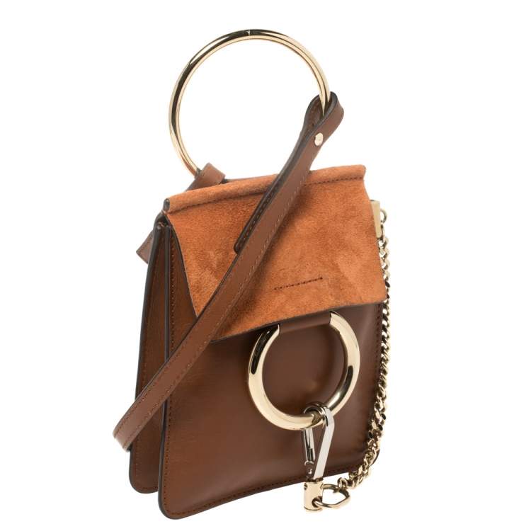 Pre Owned Chloe Brown/Orange Leather and Suede Mini Faye Crossbody Bag