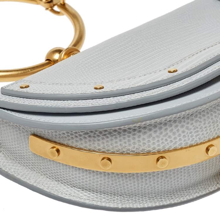 Pre Owned Chloé Grey Lizard Embossed Leather Small Nile Bracelet Minaudiere Crossbody Bag
