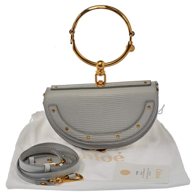 Pre Owned Chloé Grey Lizard Embossed Leather Small Nile Bracelet Minaudiere Crossbody Bag