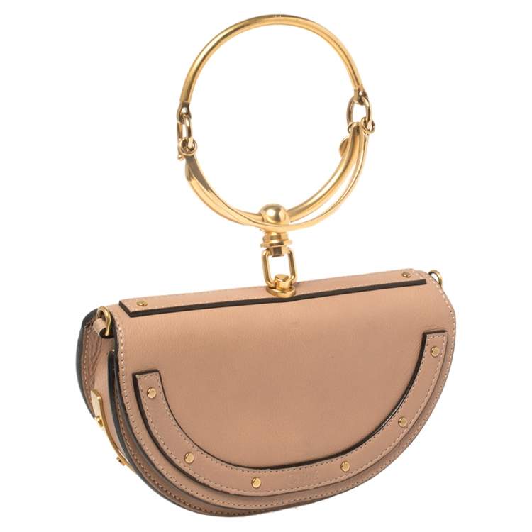 Pre Owned Chloe Beige Leather Small Nile Bracelet Minaudiere Crossbody Bag