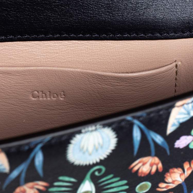 Pre Owned Chloe Black Floral Print Leather Small Nile Bracelet Minaudiere Crossbody Bag
