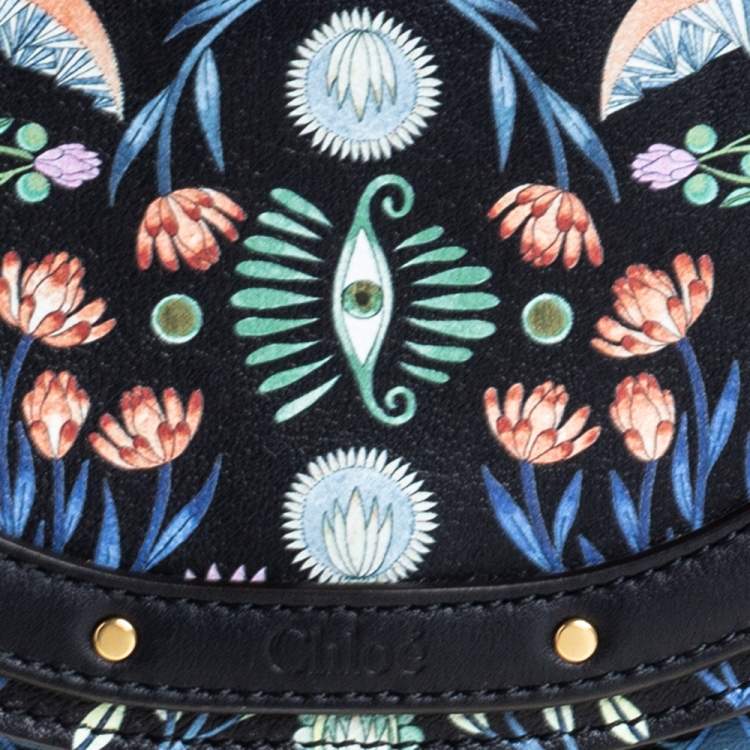 Pre Owned Chloe Black Floral Print Leather Small Nile Bracelet Minaudiere Crossbody Bag