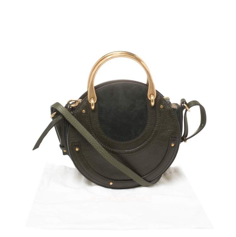 Pre Owned Chloe Olive Green Leather and Suede Pixie Round Crossbody Bag