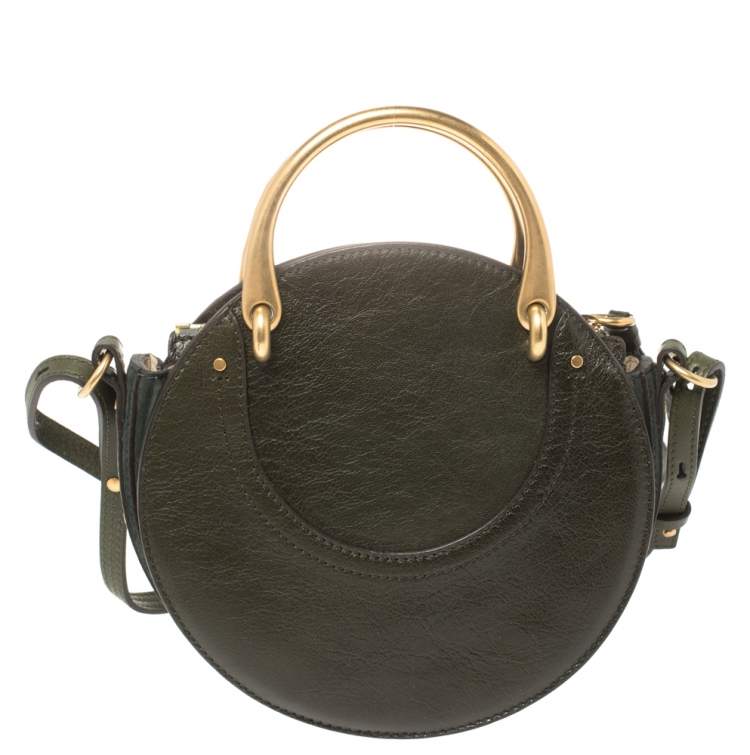 Pre Owned Chloe Olive Green Leather and Suede Pixie Round Crossbody Bag