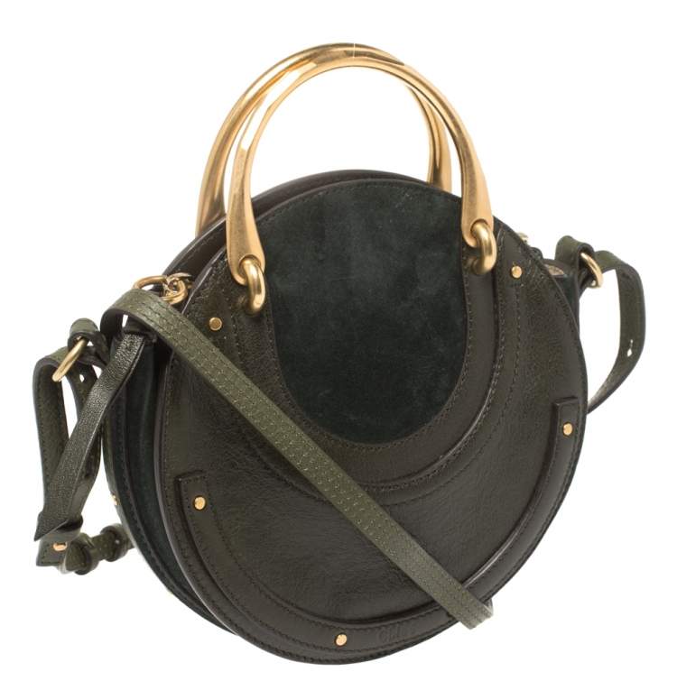 Pre Owned Chloe Olive Green Leather and Suede Pixie Round Crossbody Bag