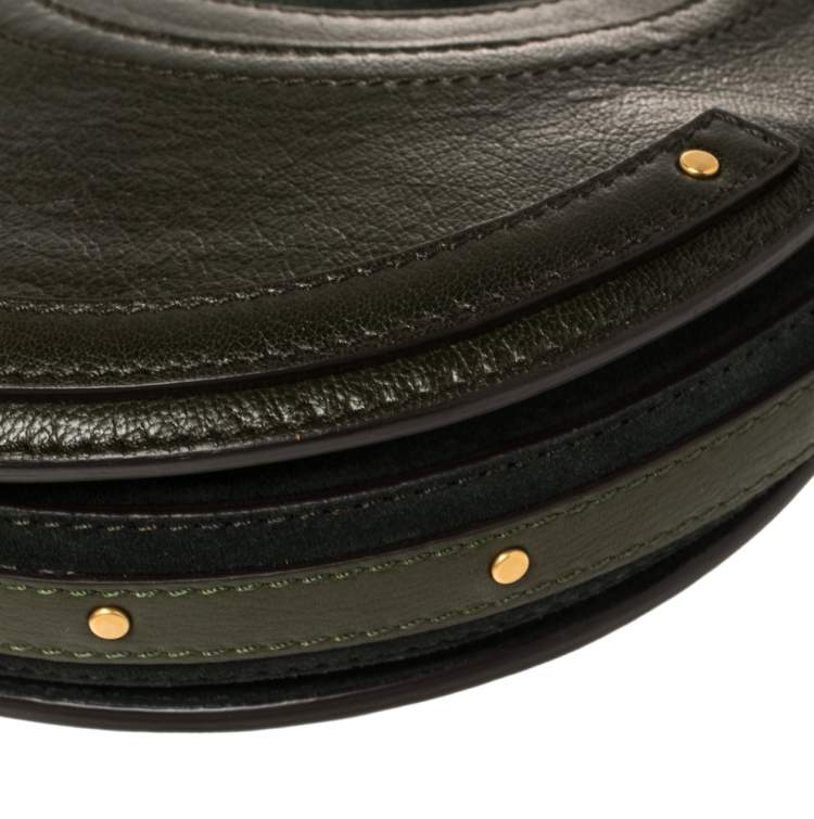 Pre Owned Chloe Olive Green Leather and Suede Pixie Round Crossbody Bag