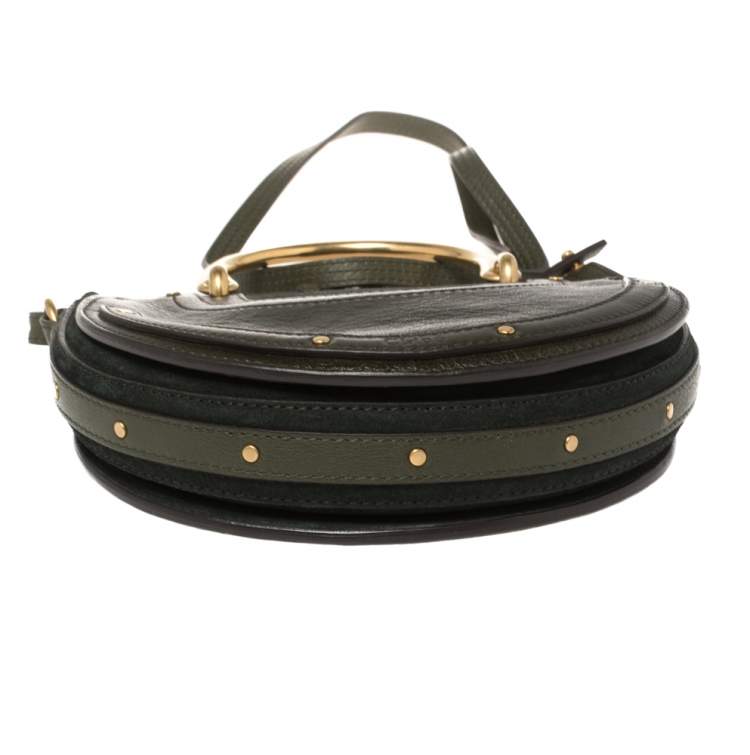 Pre Owned Chloe Olive Green Leather and Suede Pixie Round Crossbody Bag
