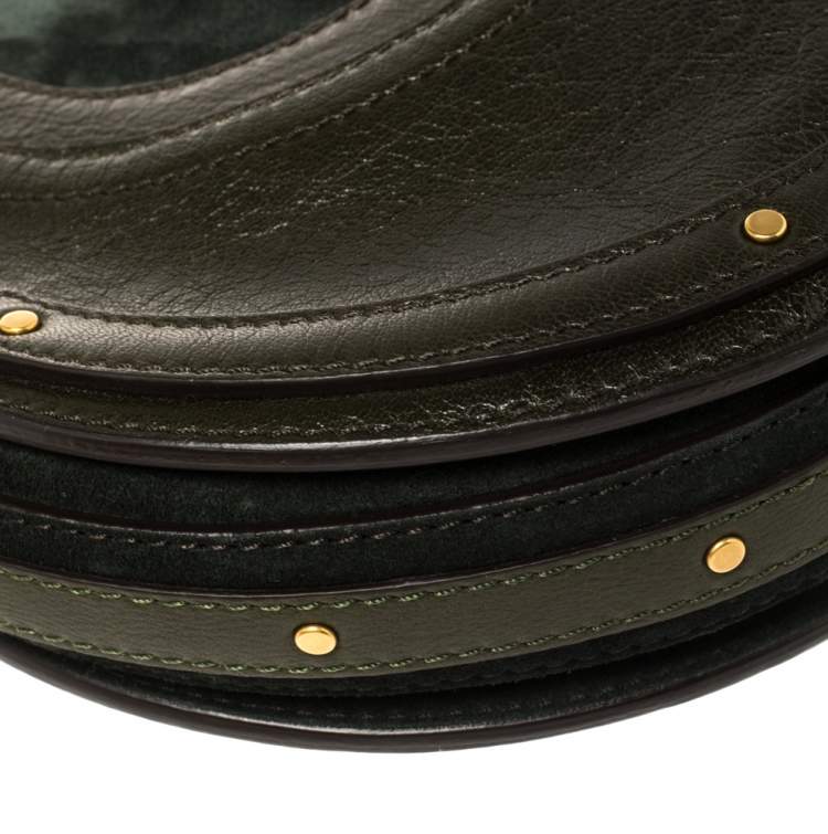 Pre Owned Chloe Olive Green Leather and Suede Pixie Round Crossbody Bag