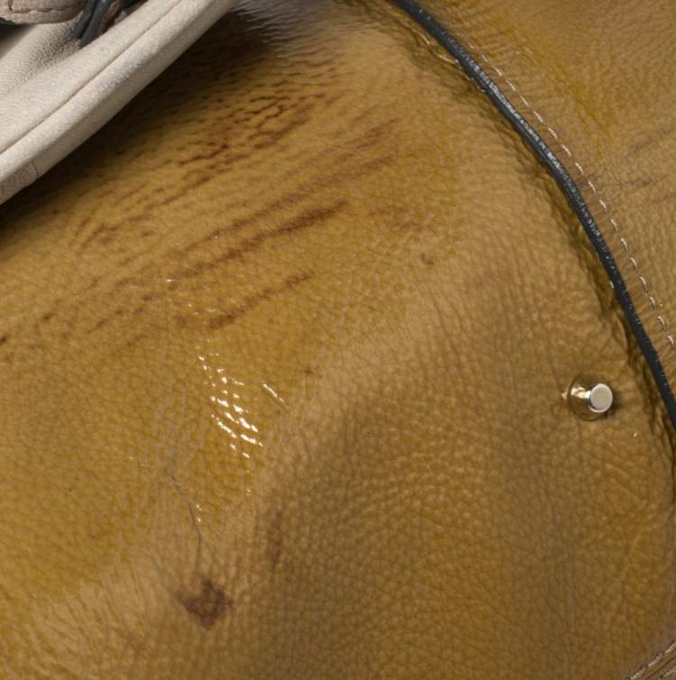 Pre Owned Chloe Olive Green/Grey Patent And Leather Double Pocket Paddington Satchel