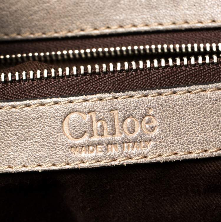 Pre Owned Chloe Olive Green/Grey Patent And Leather Double Pocket Paddington Satchel