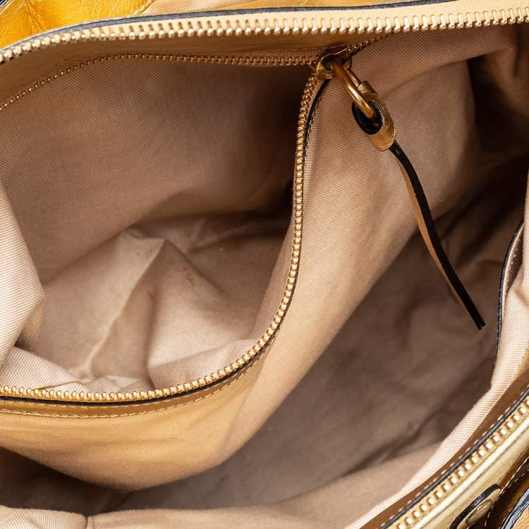 Pre Owned Chloé Metallic Gold Embossed Leather Heloise Satchel