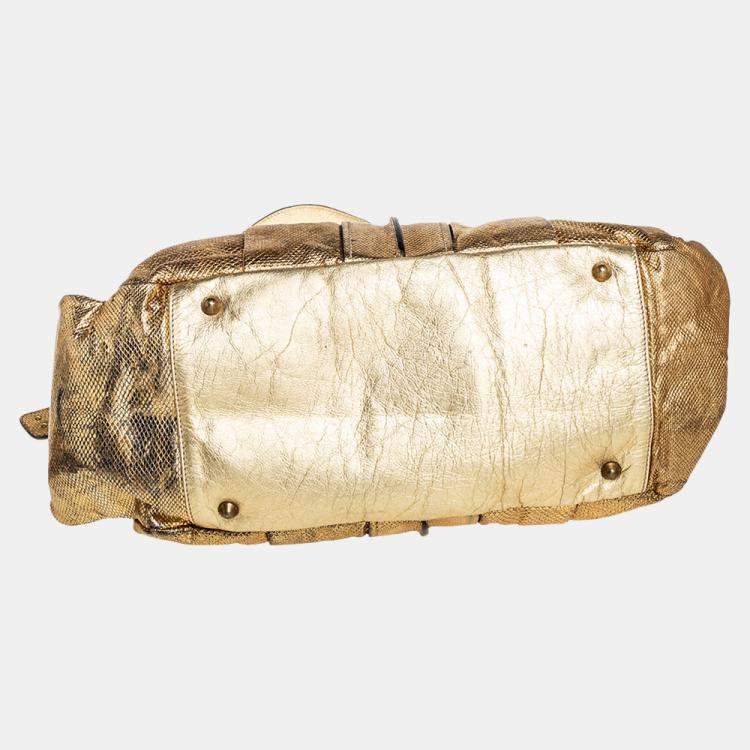 Pre Owned Chloé Metallic Gold Embossed Leather Heloise Satchel