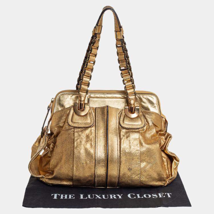 Pre Owned Chloé Metallic Gold Embossed Leather Heloise Satchel