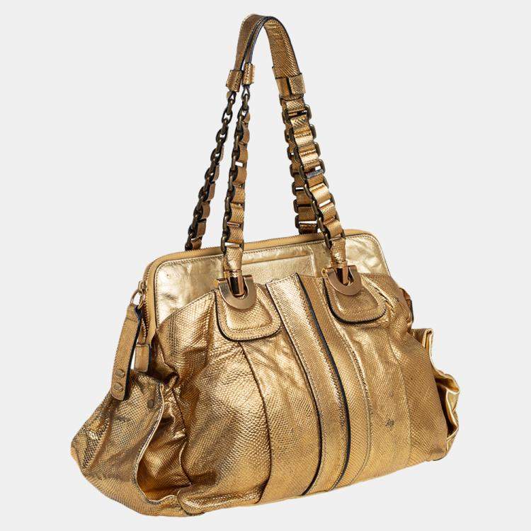 Pre Owned Chloé Metallic Gold Embossed Leather Heloise Satchel
