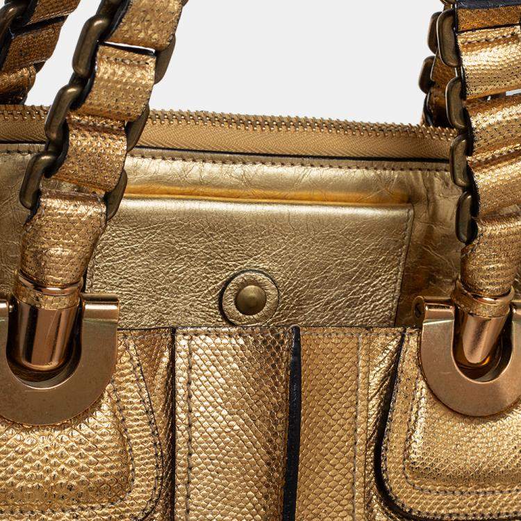 Pre Owned Chloé Metallic Gold Embossed Leather Heloise Satchel