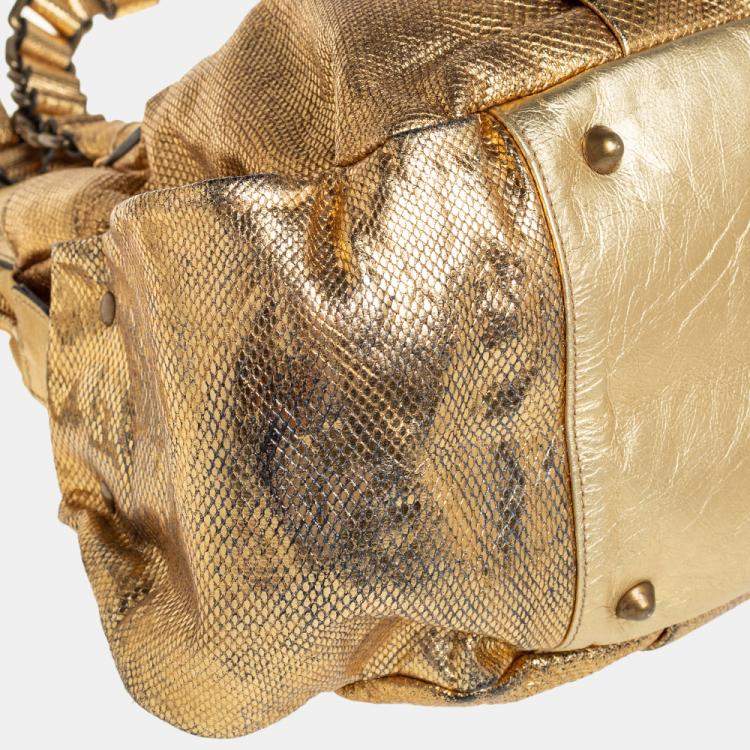 Pre Owned Chloé Metallic Gold Embossed Leather Heloise Satchel