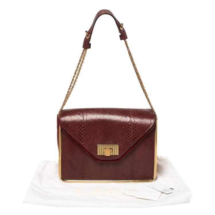 Pre Owned Chloe Burgundy Python and Suede Medium Sally Shoulder Bag