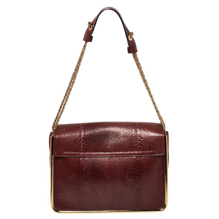 Pre Owned Chloe Burgundy Python and Suede Medium Sally Shoulder Bag