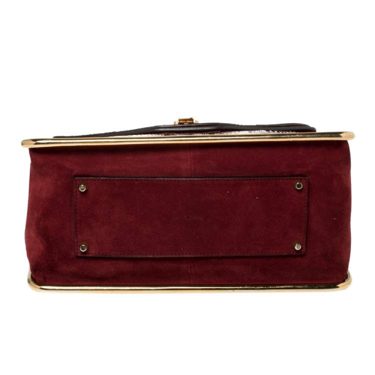 Pre Owned Chloe Burgundy Python and Suede Medium Sally Shoulder Bag