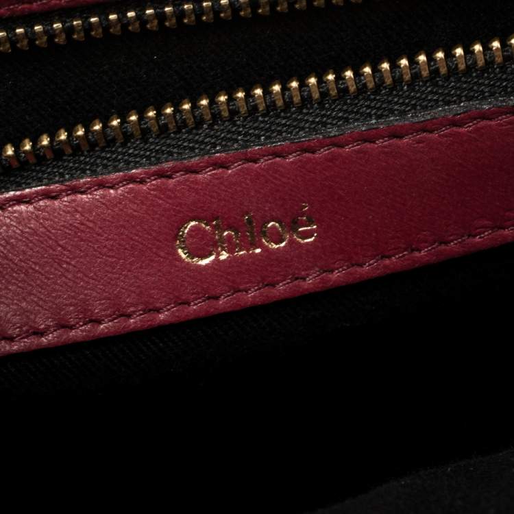 Pre Owned Chloe Burgundy Python and Suede Medium Sally Shoulder Bag